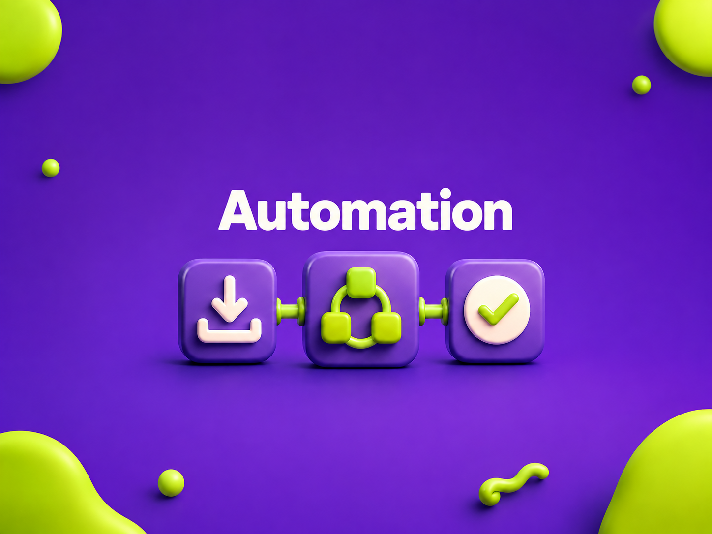 Purple and lime illustration of connected automation steps