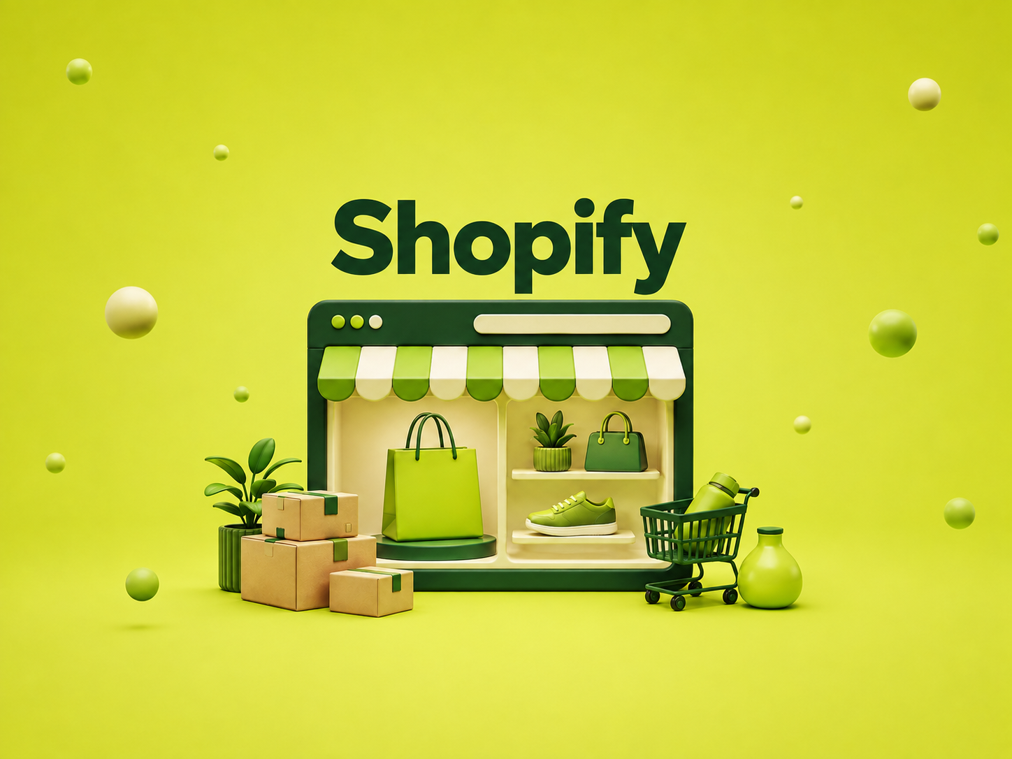 Lime and green Shopify storefront illustration with products